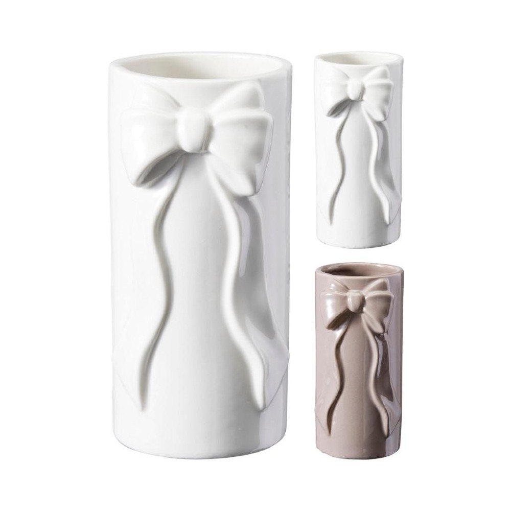 VASO CERAMICA CILINDRICO FIOCCO RILIEVO H.15